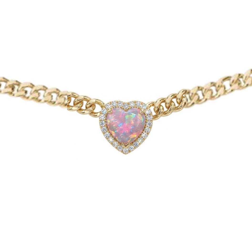 Loves Frequency™ Mini Pink Fire Opal Gold Heart Necklace BLOOMTINE | Earth Angel HQ