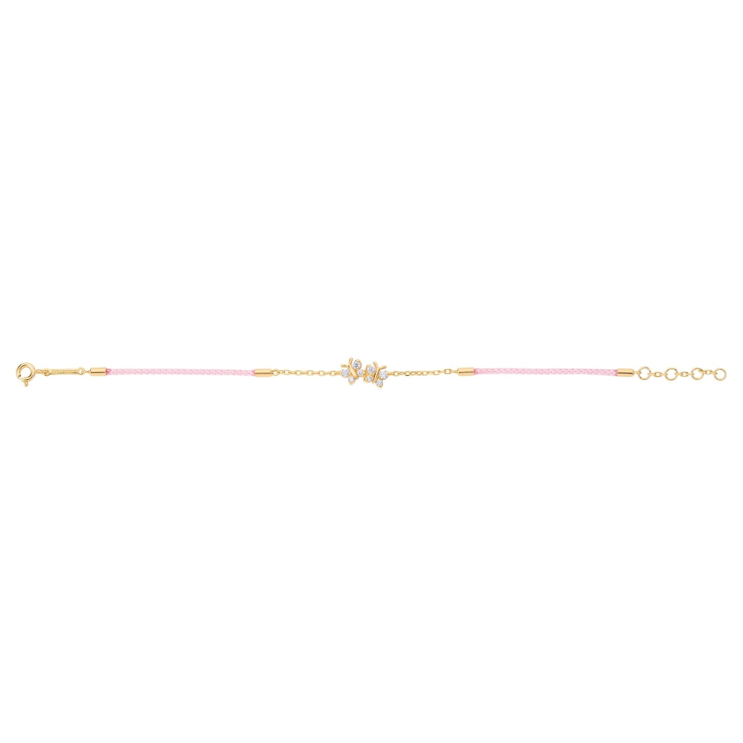 Enchanting Flutterfly™ Gold Vermeil Pink Silk Cord Butterfly Bracelet BLOOMTINE | Earth Angel HQ