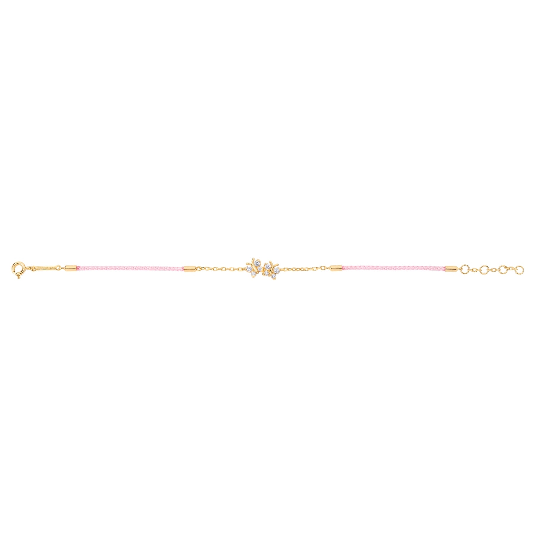 Enchanting Flutterfly™ Gold Vermeil Pink Silk Cord Butterfly Bracelet BLOOMTINE | Earth Angel HQ