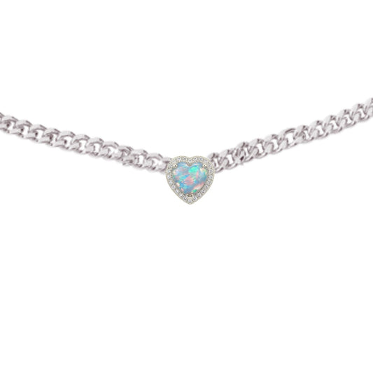 Loves Frequency™ Mini Silver Plated Multi Coloured Fire Opal Heart Choker BLOOMTINE | Earth Angel HQ