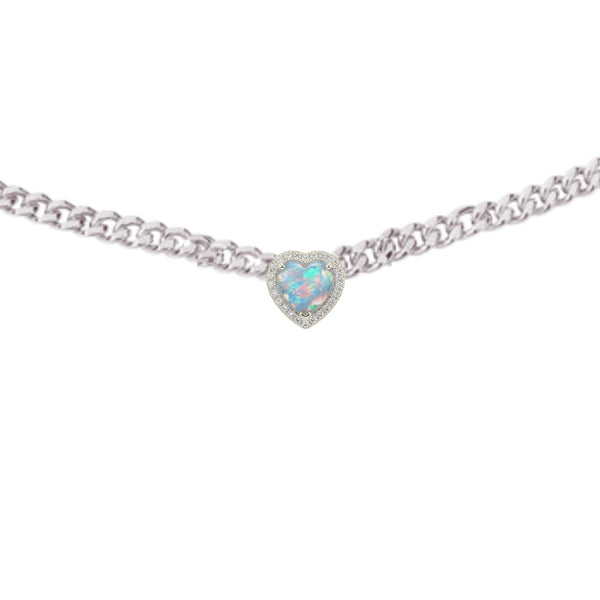 Loves Frequency™ Mini Silver Plated Multi Coloured Fire Opal Heart Choker BLOOMTINE | Earth Angel HQ