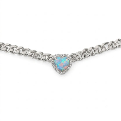 Silver Heart Necklace in Blue Fire Opal | Loves Frequency™ BLOOMTINE | Earth Angel HQ