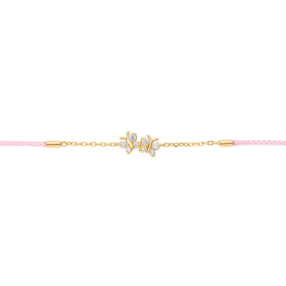 Enchanting Flutterfly™ Gold Vermeil Pink Silk Cord Butterfly Bracelet BLOOMTINE | Earth Angel HQ
