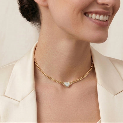 Modelled 18k solid gold choker necklace with diamonds 