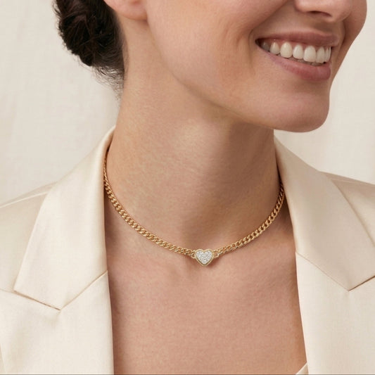 Modelled 18k solid gold choker necklace with diamonds 