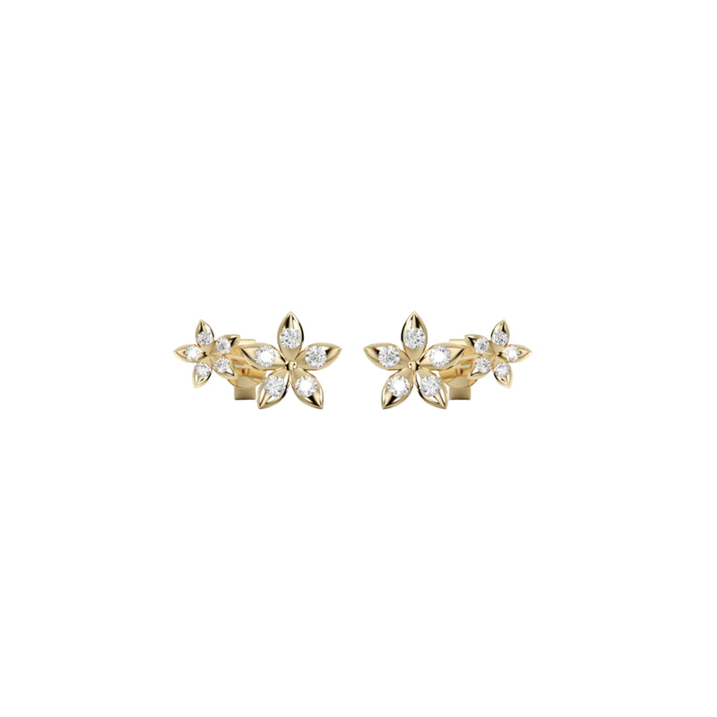 Bloomtine-mini-eternal-bloom-studs-earrings. A professional-close-up-shot of 18kt-gold-vermeil-flower-studs featuring a highly-polished botanical-blossom-design. These dainty-floral-earrings are crafted-from-925-sterling-silver-base-metal for a luxury-finish. This elegant-pair of gold-flower-studs is the perfect-jewellery-gift-idea-for-her, shown-on-a-clean-white-background to highlight the intricate-craftsmanship and small-scale-detailing of the Bloomtine-collection