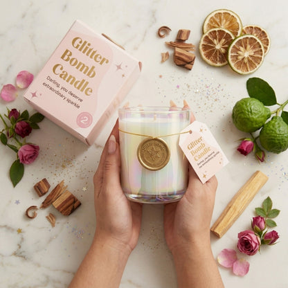 Sparkle-nova | Glitter Bomb™ Luxury Gift Candle in Bergamot, Cedar and Rose 280g BLOOMTINE | Earth Angel HQ
