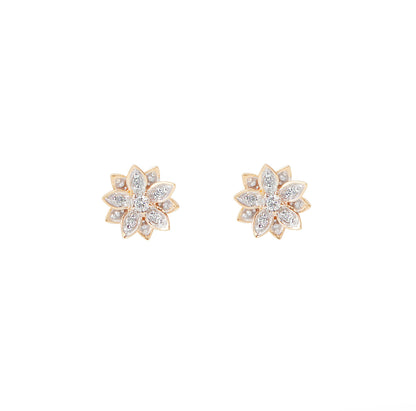 Eternal Bloom™ 14K Diamond Lotus Flower Earrings image 0. Solid 14K yellow gold lotus earrings by BLOOMTINE with VS1 brilliant-cut diamonds. Featuring an 8mm architectural 3D design and secure butterfly backs, these hallmarked fine jewelry studs are the quintessential milestone gift for anniversaries and birthdays