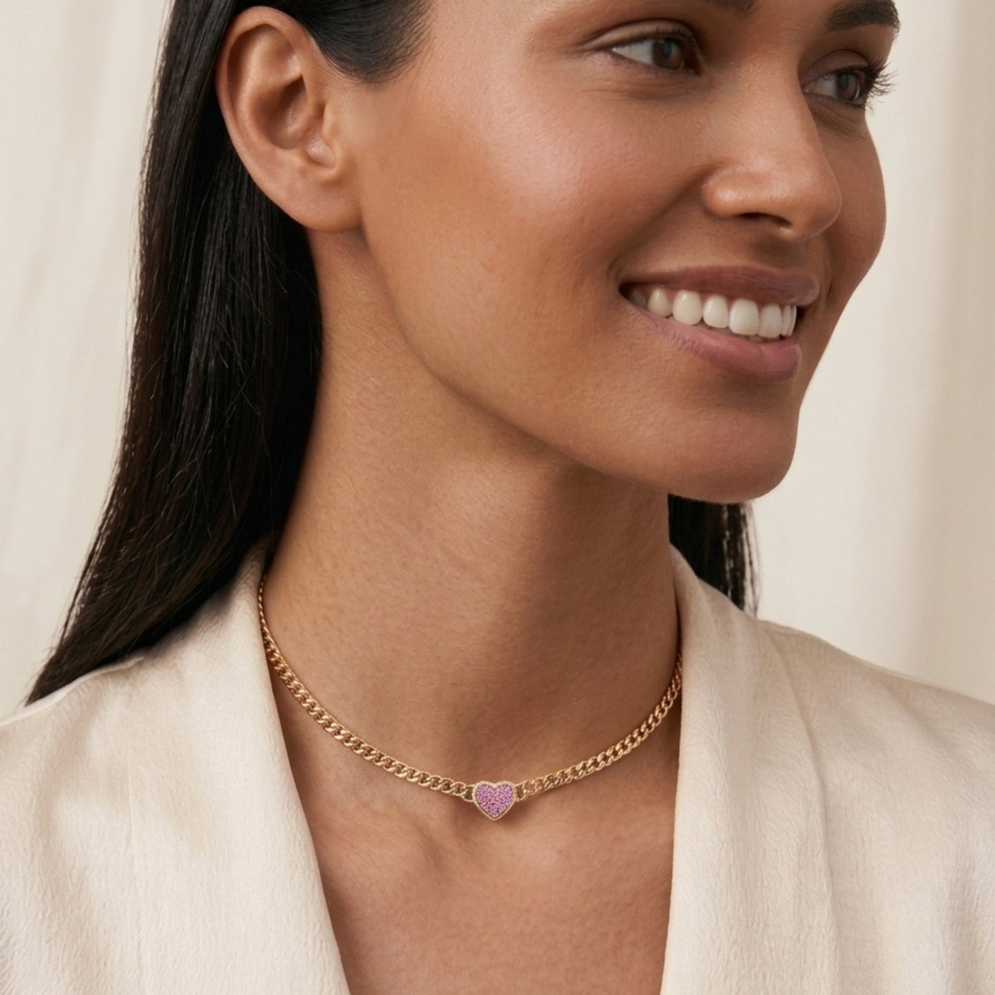 BLOOMTINE Pink diamond and 18 solid gold necklace modelled