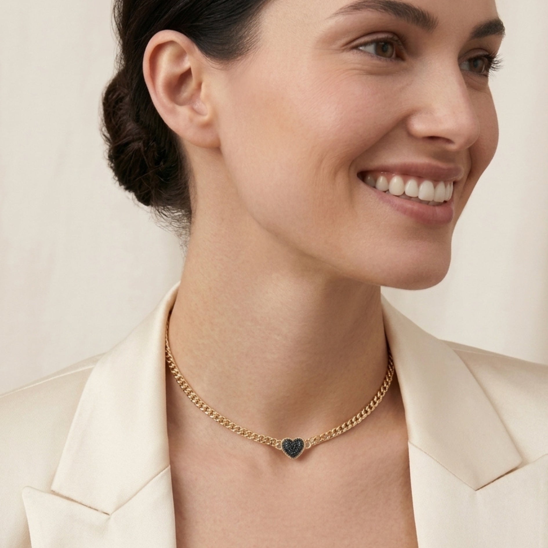 Loves Frequency™ 18K Gold Black Diamond Heart Choker Necklace BLOOMTINE | Earth Angel HQ