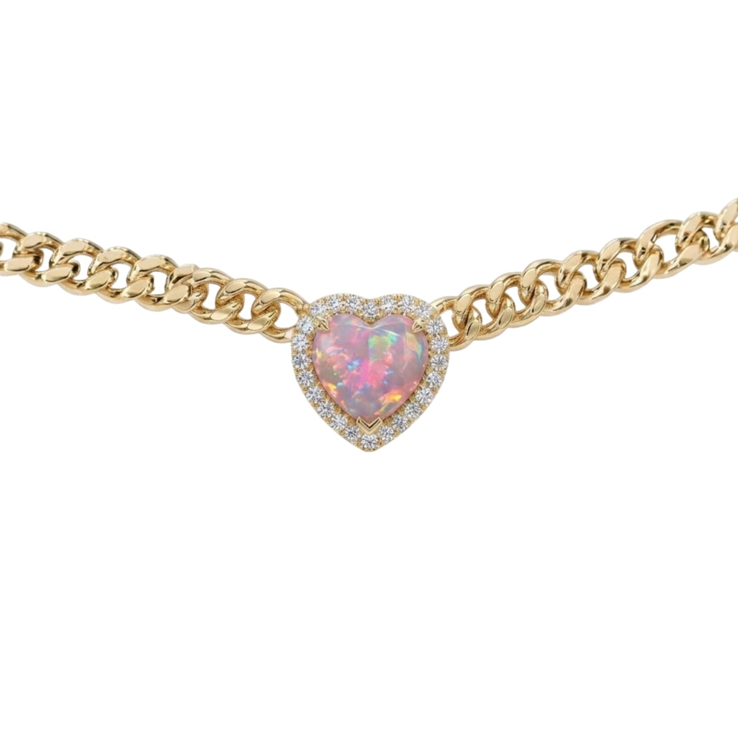 Pink Opal Heart Necklace in Gold