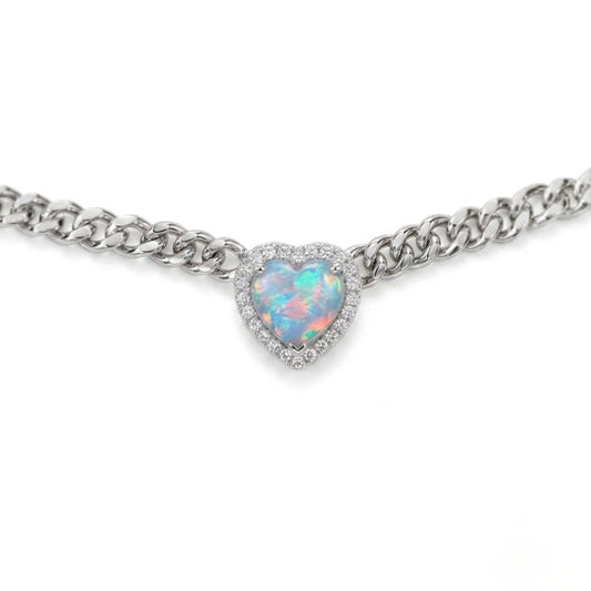 Necklace with a heart-shaped opal pendant on a white background