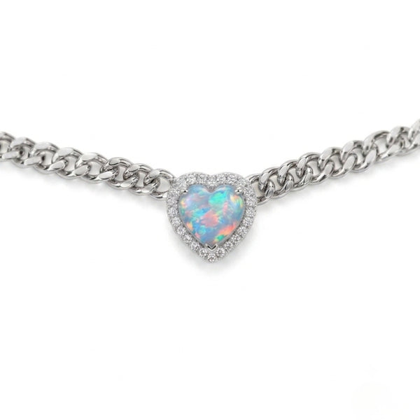 Necklace with a heart-shaped opal pendant on a white background