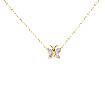 9mm butterfly pendant necklace by BLOOMTINE, crafted in tarnish-resistant gold over sterling silver with sustainable moissanite stones. Featuring an adjustable 14.5 to 16.5-inch chain for a bespoke fit, this dainty gold necklace is an ethical diamond alternative for meaningful gifting