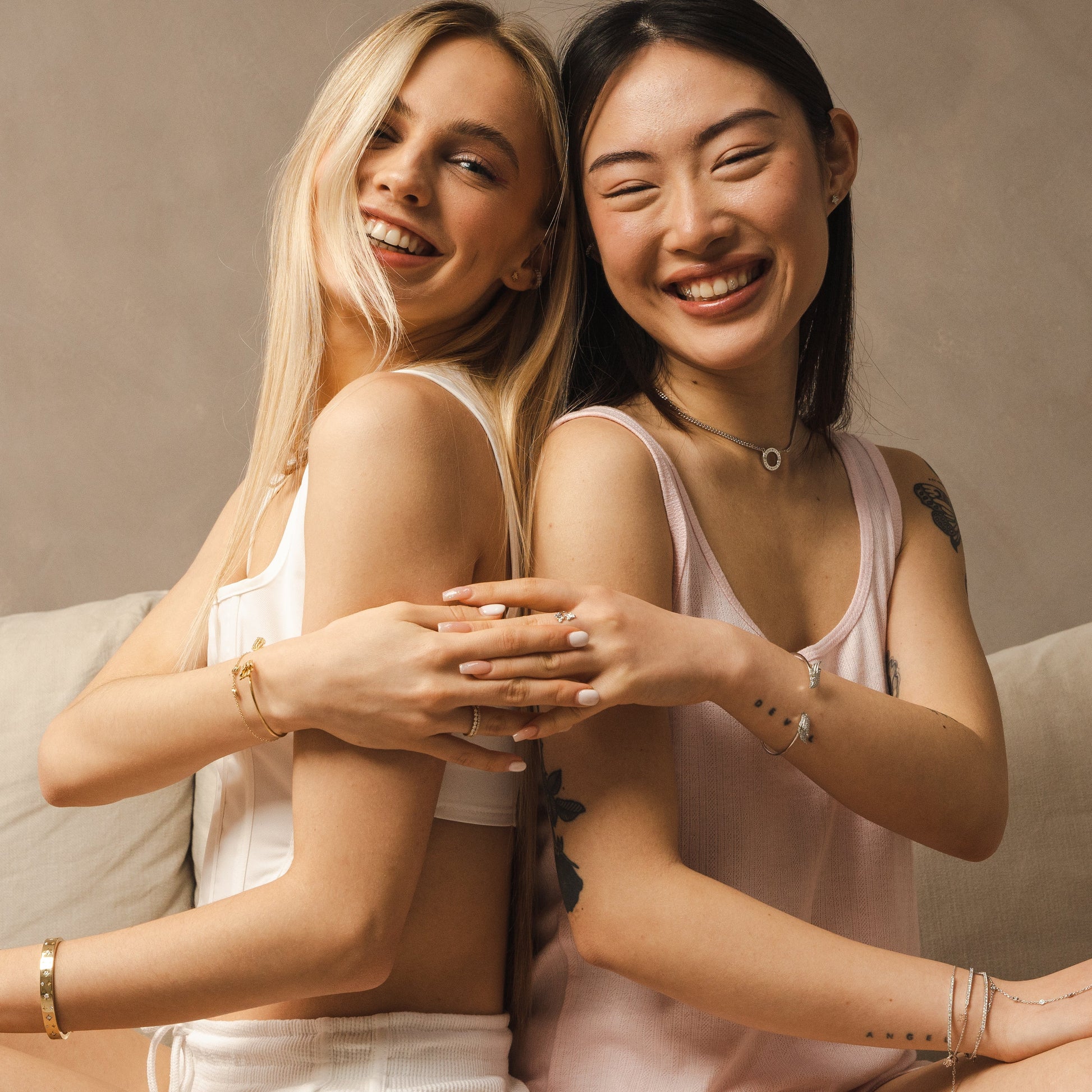 BLOOMTINE silver and gold jewellery gift ideas as showcased by stylish customers, demonstrating elegant pieces perfect for meaningful gifting 