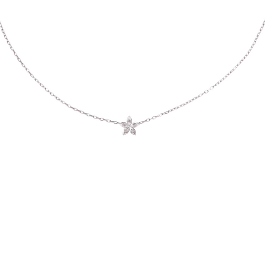 Elegant silver flower necklace for women. A meaningful sterling silver jewelry gift for birthdays or anniversaries, crafted by Bloomtine