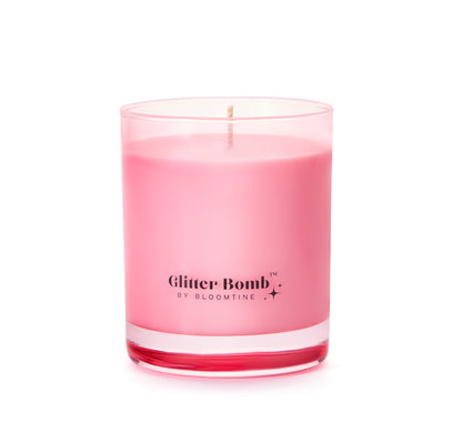 Rose-Galaxy-Glitter-Bomb-luxury-valentine-gift-candle. A professional-product-shot of a 230g-premium-scented-candle in Rose-and-Oud, featuring the signature-glitter-bomb-effect. This-elegant-Valentine-gift-idea is shown-on-a-clean-white-background, highlighting the-luxurious-glass-vessel and botanical-fragrance-profile. Perfect-for-romantic-gifting, this-Rose-Galaxy-candle combines-mood-lighting with a sophisticated-oud-and-floral-scented-experience