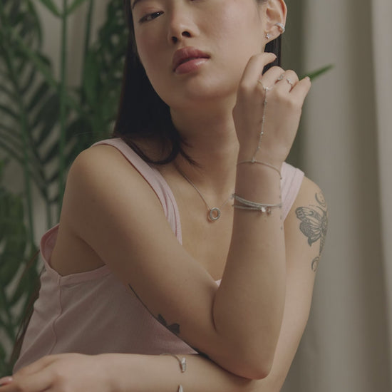 BLOOMTINE silver jewellery gift ideas as showcased by a stylish customer, demonstrating elegant pieces perfect for meaningful gifting 